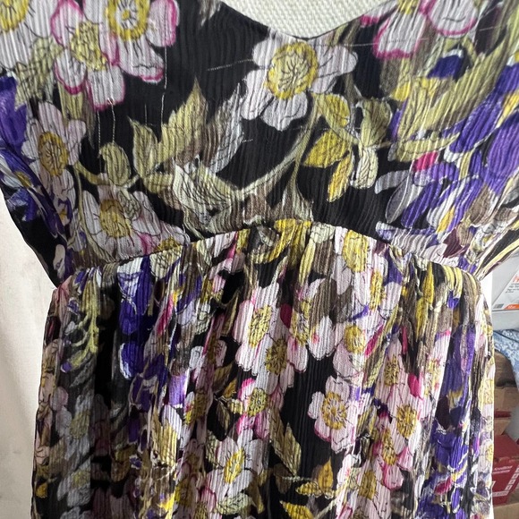 Anthropologie Purple Floral Maxi Patch Layer Strappy V-Neck Black Maxi Dress | 2 - Picture 2 of 12